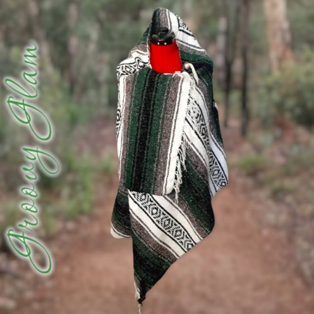 GROOVY GLAM Forrest Green Handmade Leather Fringed Concho Falsa Blanket Shawl